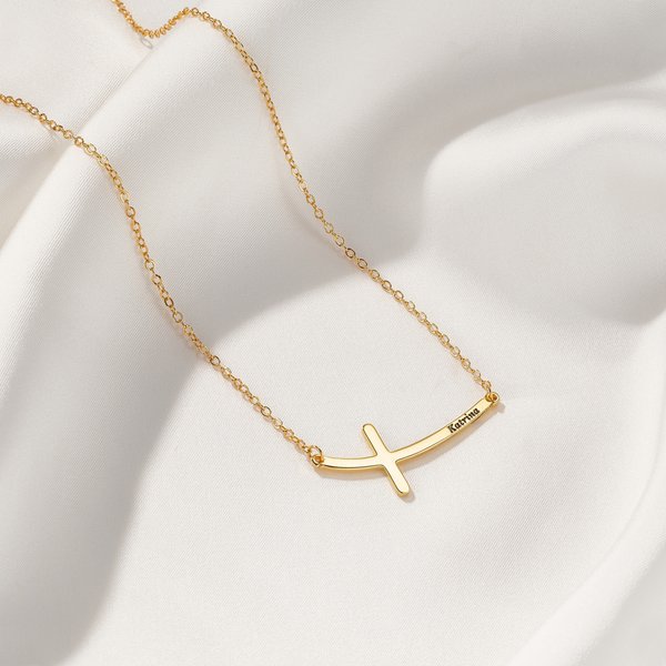 Personalisierte seitlich gebogene Kreuz Halskette mit Namen zierlichen Schmuck Geburtstag Jahrestag Kommunion Geschenk für Frauen