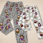 Personalized Halloween Theme 1-4 Face Photos Soft Skin-Friendly Pajama Pants Halloween Gift for Family Friends