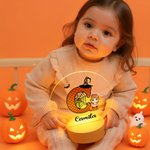 Veilleuse LED Personnalisée Chapeau de Sorcière Citrouille Personnage Cartoon avec Base en Bois Nom et Initiale Cadeau d'Halloween pour Garçons Filles