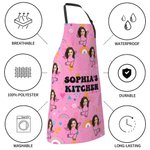 Delantal ajustable personalizado 1-12 con foto de cara graciosa, nombre y bolsillos Regalo de cumpleaños Día de la Madre para mamá Abuela