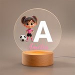Personalisiertes 3D Fußball Cartoon Figur LED Nachtlicht mit Namen Initiale Nummer Holzsockel Kinderzimmer Deko Geburtstag Geschenk für Jungen Mädchen