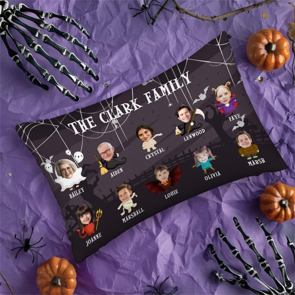 Spersonalizowane zdjęcia 1-10 twarzy Straszna poduszka rodzinna z imionami i tekstem Wystrój domu Halloween Party Prezent dla rodziny