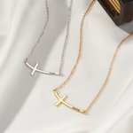 Personalisierte seitlich gebogene Kreuz Halskette mit Namen zierlichen Schmuck Geburtstag Jahrestag Kommunion Geschenk für Frauen