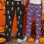 Personalized Halloween Theme 1-4 Face Photos Soft Skin-Friendly Pajama Pants Halloween Gift for Family Friends