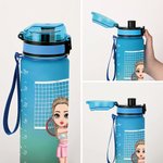 Personalisierte 945 ml Sport Trinkflasche mit Cartoon Sportlerin Trink-Erinnerung und Namen Tennis Badminton Geburtstag Geschenk für Sportliebhaber