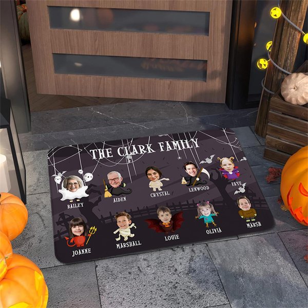 Personligt Halloween-tema 1-10 ansiktsfoton Dörrmatta med namn och text Heminredning Happy Halloween Present till familj och vän