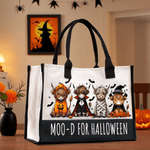 Personalized Halloween Costume Highland Cow Large Canvas Tote Bag with Name Daily Use Halloween Party Gift for Family Friend