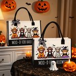 Personalized Halloween Costume Highland Cow Large Canvas Tote Bag with Name Daily Use Halloween Party Gift for Family Friend