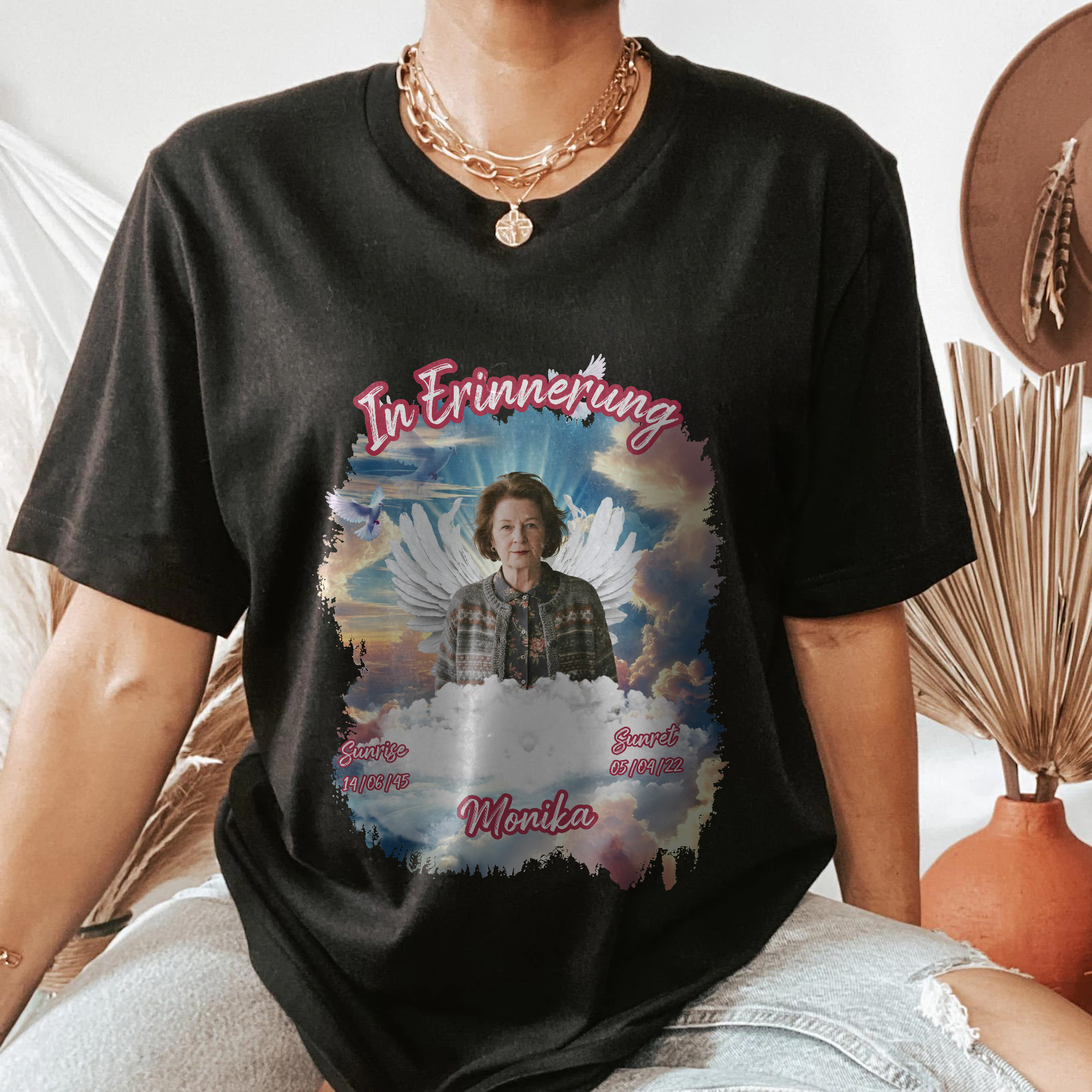 Personalisierte In Erinnerung Flügel Foto Gedenk T-Shirts Sweatshirts mit Namen und Datum Trauergeschenk für den Verlust eines Geliebten Menschen