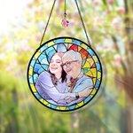 Personalisierter Sonnenfänger im Buntglas-Stil | mit Familienfoto und Text | Fensterdeko | Geburtstag Geschenk für Mama Oma