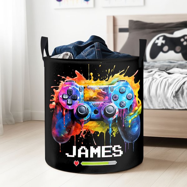 Personalisierte Tinte Splash Game Controller wasserdicht großen Wäschekorb mit Namen und Griff Geburtstag Housewarming Geschenk für Game Lover Freunde