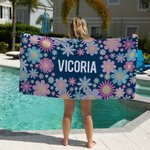 Personlig flerfarget Sunny Flowers Quick Dry Oversized badehåndkle med navn sommerferie strandfest bursdagsgave til barn kvinner