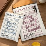 Personalized Library Card Name Waterproof Book Sleeve Protector with Front Pocket and Zipper Birthday Back to School Gift for Book Lovers Bookworms