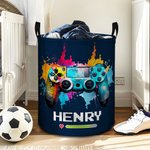 Personalisierte Tinte Splash Game Controller wasserdicht großen Wäschekorb mit Namen und Griff Geburtstag Housewarming Geschenk für Game Lover Freunde