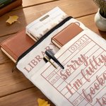 Personalized Library Card Name Waterproof Book Sleeve Protector with Front Pocket and Zipper Birthday Back to School Gift for Book Lovers Bookworms
