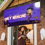 Spersonalizowany baner z postacią czarownicy z imieniem i tekstem Dekoracja na Halloween Upiorny prezent dla kobiet i przyjaciół