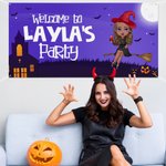 Spersonalizowany baner z postacią czarownicy z imieniem i tekstem Dekoracja na Halloween Upiorny prezent dla kobiet i przyjaciół