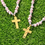 Personalized Baseball Softball Cross Beaded Necklace with Number Team Spirit Wear Game Day Birthday Gift for Kids Sports Fan
