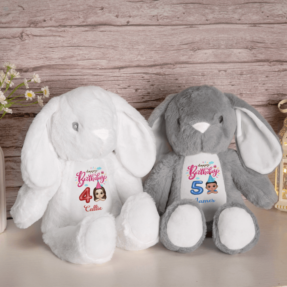 Personalized Cartoon Character Rabbit Doll Toy with Name and Age, Plush Stuffed Bunny Toy, Home Decor, Birthday Gift for Newborns/Kids/Boys/Girls