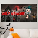 Spersonalizowany baner z postacią czarownicy z imieniem i tekstem Dekoracja na Halloween Upiorny prezent dla kobiet i przyjaciół