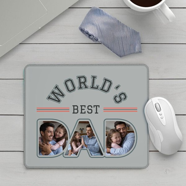 Personalizzato World's Best Dad 3 Photos Tappetino per mouse antiscivolo Forniture per la scrivania dell'ufficio Compleanno Festa del Papà Regalo di Natale per papà