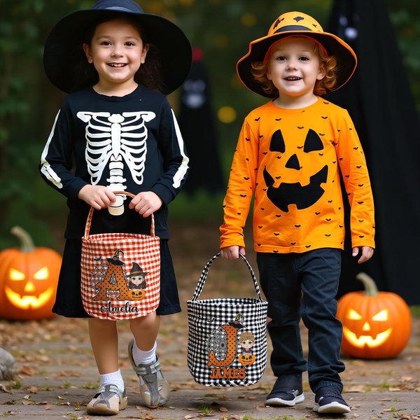 Personalized Cartoon Character Halloween Sweets Basket with Initial and Name Halloween Gift for Boys Girls