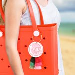 Personalisierte Multicolor überlappenden Kreis Acryl Tasche Charme mit Namen und Quaste Strand Party Geburtstag Geschenk für Familie Freund