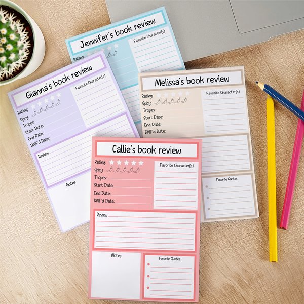 Personalised Multicolour Book Review Notepad with 40/80 Pages Book Club Back to School Appreciation Gift for Teachers Students Book Lovers