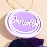 Personalisierte Multicolor überlappenden Kreis Acryl Tasche Charme mit Namen und Quaste Strand Party Geburtstag Geschenk für Familie Freund