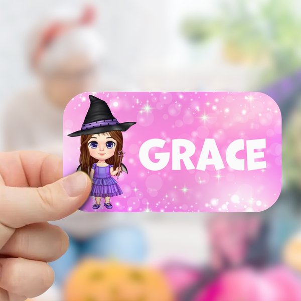 Personalized Cartoon Halloween Character Multicolour Stickers Labels with Name Set of 2 School Supplies Decor Halloween Party Gift for Boys Girls