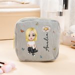 Borsa portaoggetti in velluto a coste personalizzata con nome personaggio e fiore regalo pratico per donne