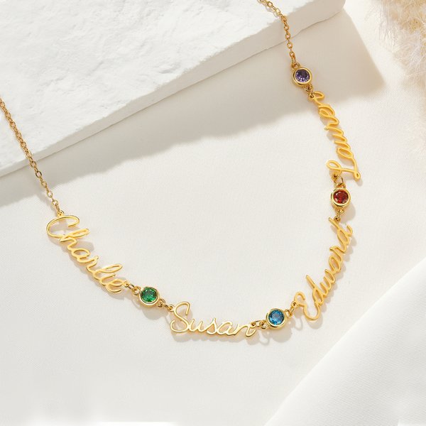 Collana personalizzata con 1-5 pietre e nomi di famiglia Gioielli minimalisti Anniversario Regalo di compleanno per donne
