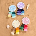 Personalisierte Multicolor überlappenden Kreis Acryl Tasche Charme mit Namen und Quaste Strand Party Geburtstag Geschenk für Familie Freund