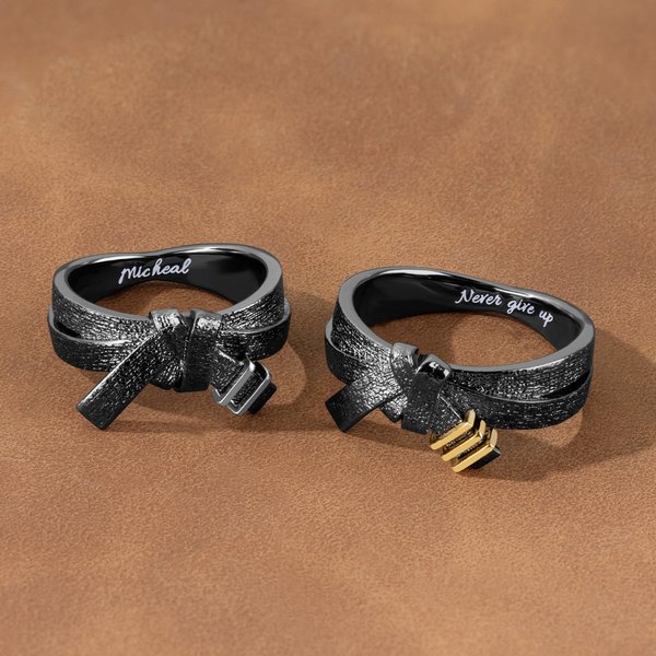Personalized Engraved Martial Art Black Belt Dan Stripes Ring Team Belt Raking Gift for Karate BJJ Taekwondo Aikido Lover