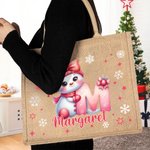 Personalizado de dibujos animados de Santa sombrero muñeco de nieve arco inicial bolsa de yute con el nombre de cumpleaños de Navidad de regalo para la familia amigos