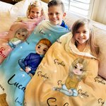 Personalized Cute Cartoon Character Multicolor Star Soft Throw Blanket with Name Home Decor Birthday Christmas Gift for Family Friends Kids