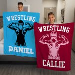 Personalized Multicolor Wrestling Silhouettes Soft Throw Blanket with Name and Text Home Decor Game Birthday Anniversary Gift for Wrestling Lover