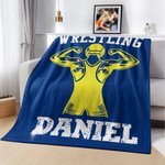 Personalized Multicolor Wrestling Silhouettes Soft Throw Blanket with Name and Text Home Decor Game Birthday Anniversary Gift for Wrestling Lover