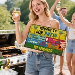 Personalized Distressed Retro Welcome to Our Party Metal Sign with Name and Place Wall Art Home Decor Summer Party Housewarming Gift for Family