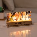 Gepersonaliseerde 3-7 Hond Kat Foto's Naam LED Nachtlampje met Houten Voet Woondecoratie Troostend Herinneringscadeau voor Huisdierbezitter
