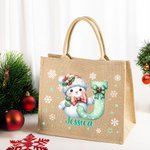 Personalizado de dibujos animados de Santa sombrero muñeco de nieve arco inicial bolsa de yute con el nombre de cumpleaños de Navidad de regalo para la familia amigos