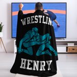 Personalized Multicolor Wrestling Silhouettes Soft Throw Blanket with Name and Text Home Decor Game Birthday Anniversary Gift for Wrestling Lover