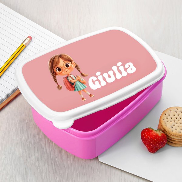 Portamerenda personalizzata multicolore in materiale sicuro per alimenti con nome ritorno a scuola regalo di compleanno per bambini