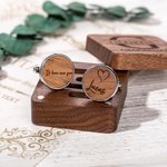 Gepersonaliseerde Gegraveerde Naaminitialen Manchetknopen Set van 2 met Datum en Houten Doosje Huwelijksverjaardagscadeau voor Mannen en Bruidsjonkers