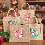 Personalizado de dibujos animados de Santa sombrero muñeco de nieve arco inicial bolsa de yute con el nombre de cumpleaños de Navidad de regalo para la familia amigos