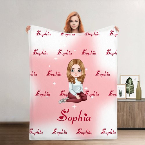 Gepersonaliseerd Schattig Cartoonfiguur Veelkleurige Ster Zacht Werpdeken met Naam Huisdecoratie Verjaardag Kerstcadeau voor Familie Vrienden Kinderen