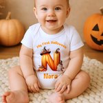 Personlig Söt Pumpa Initial Min Första Halloween 100% Bomull Barn T-shirt Baby Bodysuit med Namn Halloween Kostym Festgåva för Baby Barn