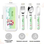 Set di posate personalizzate con nome e iniziali design dell'unicorno forchetta cucchiaio e coltello regalo di compleanno per bambini
