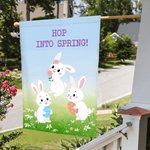 Spersonalizowana flaga ogrodowa Daisy Meadow Sky Cute Whimsical Dancing Bunnies z tekstem Wiosenny wystrój na zewnątrz Wielkanocny prezent dla rodziny, przyjaciela i miłośników ogrodów
