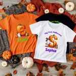 Personlig Söt Pumpa Initial Min Första Halloween 100% Bomull Barn T-shirt Baby Bodysuit med Namn Halloween Kostym Festgåva för Baby Barn